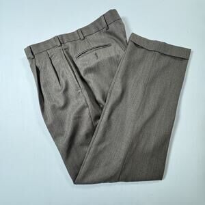 Brooks Brothers 346 Madison Fit Brown Wool Pleated Dress Pants 36x30 Cuffed